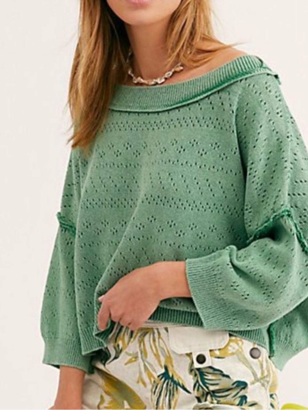 Free People Sand Castle Pullover Top Sweater Off the Shoulder Boxy Cut sz M